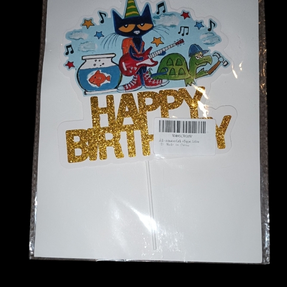 Happy Birthday Cake Topper with Cat and Turtle - Picture 1 of 1